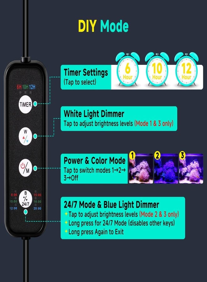 fishkeeper Clip On 24/7 Saltwater Aquarium LED Light, 8W Reef Lights for Coral DIY Color/Brightness Fish Tank Light with Timer for Coral Marine Tank Memory Function - Image 2